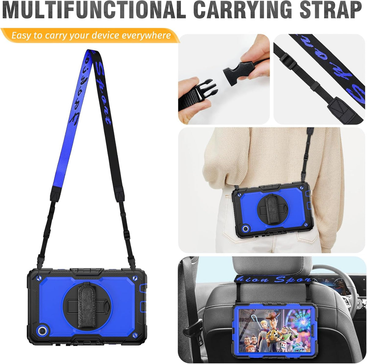 HXCASEAC Case for Samsung Galaxy Tab A9 8.7 Inch, Protective with Screen Protector/Hand Strap/Pen Holder, Sturdy Shockproof for Samsung A9 Tablet Case SM-X110 SM-X115 SM-X117 - Blue