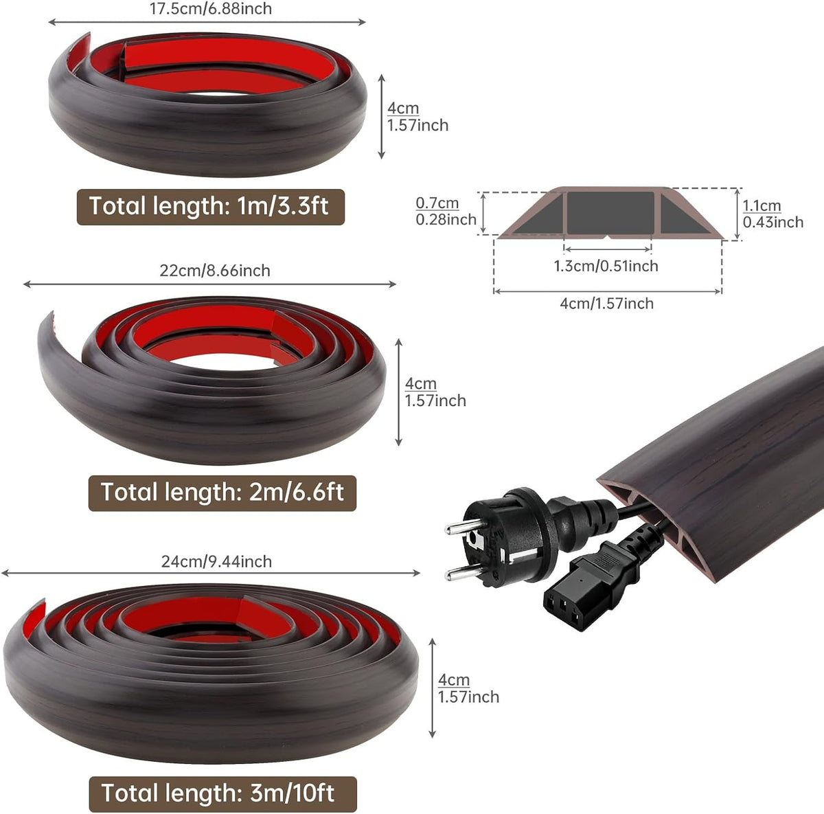 6.6Ft Floor Cord Covers Self Adhesive Cord Hider Extension Management Prevent Cable Trips Walnut Wood Grain for Cable