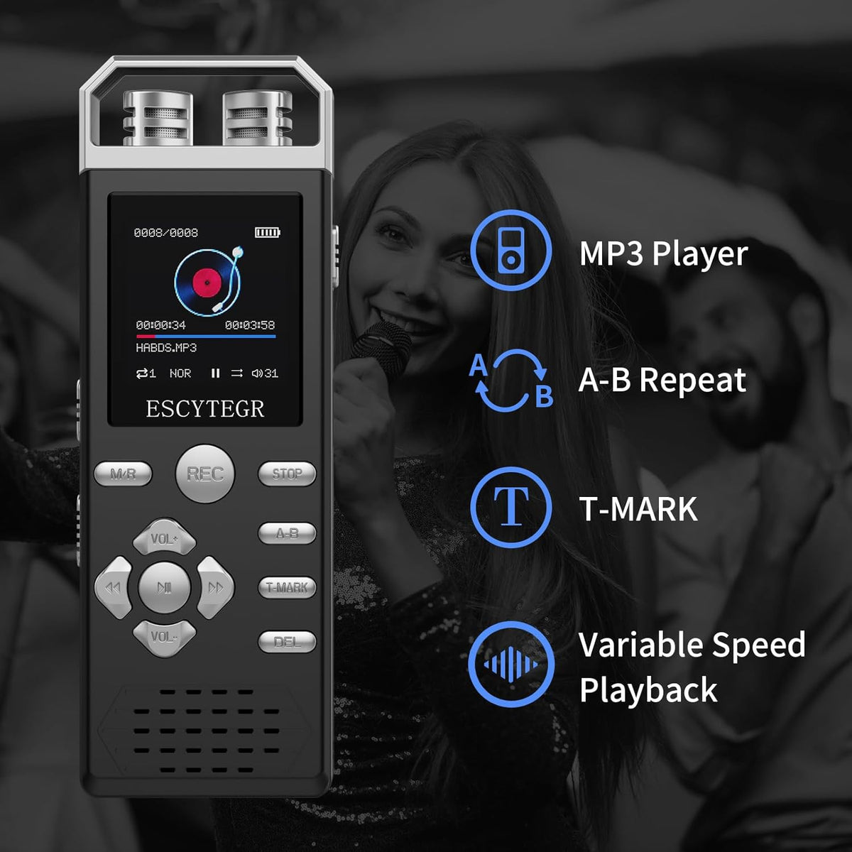 Escytegr 80GB 1536KBPS Digital Voice Activated Recorder Audio Voice Recorder with Playback Recording Device Dictaphone