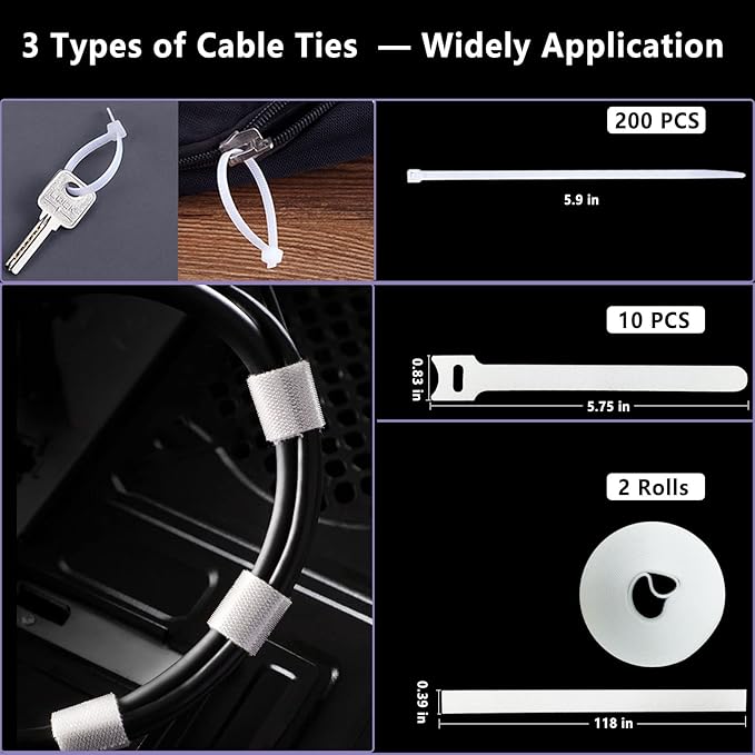 DRIVUU White Cable Management Organizer Kit 4 Cable Sleeve Split 311Pcs