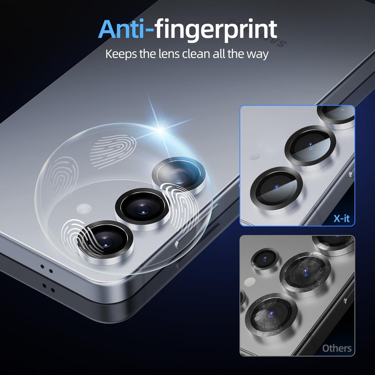 X-it Camera Lens Protector for Samsung S25 Plus, 9H Tempered Glass, Independent Metal Aluminum Edge Original Protection Design, Suitable for Phone Case, Anti-scratch, Anti-reflective,Blue
