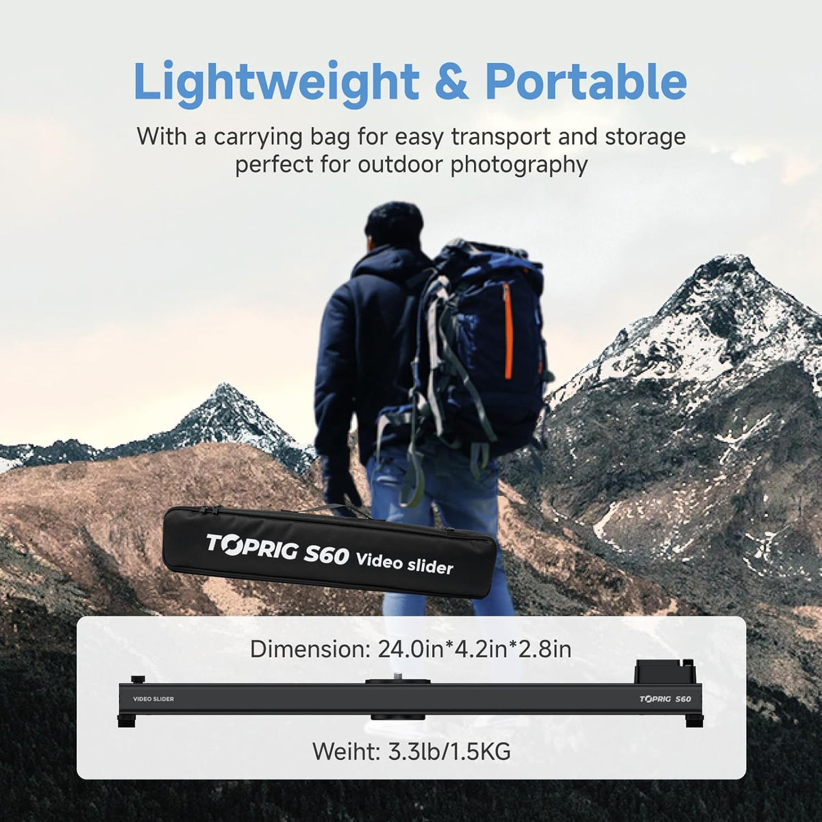 Accsoon Toprig 24inch/60cm Motorized Camera Slider, Bluetooth Video Slider with Button/APP Control, Time-Lapse/Loop Mode, Speed Knob, 120° Panoramic Shooting, Compatible with GoPro, Camera, DSLR