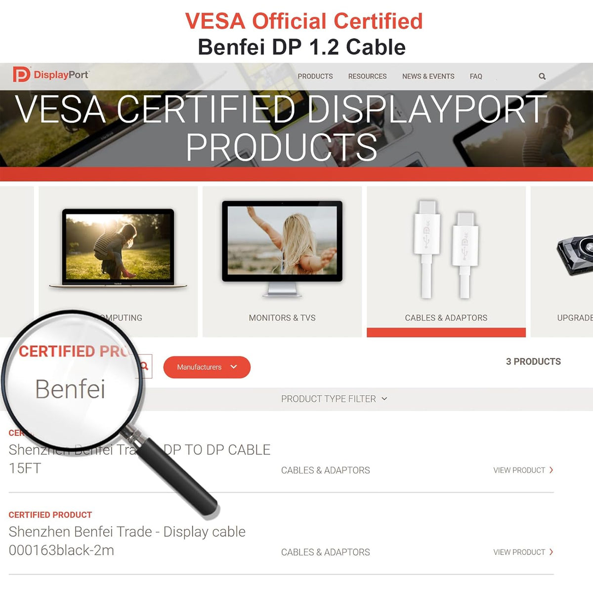 8K 10 2 Pack, 8K@60Hz, 4K@144Hz 120Hz, 2K@240Hz BENFEI [VESA Certified DisplayPort to DisplayPort Feet Cable DP to DP