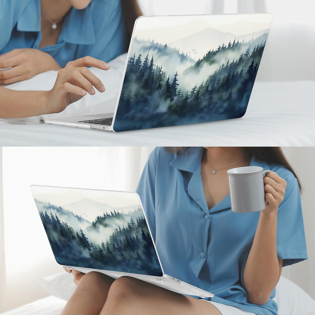Mektron for MacBook Air 13 Case A1466/A1369 (2010-2017 Release), Snap-on Plastic Hard Shell Cover for MacBook Air 13.3 inch with Keyboard Cover, Misty Forest C133