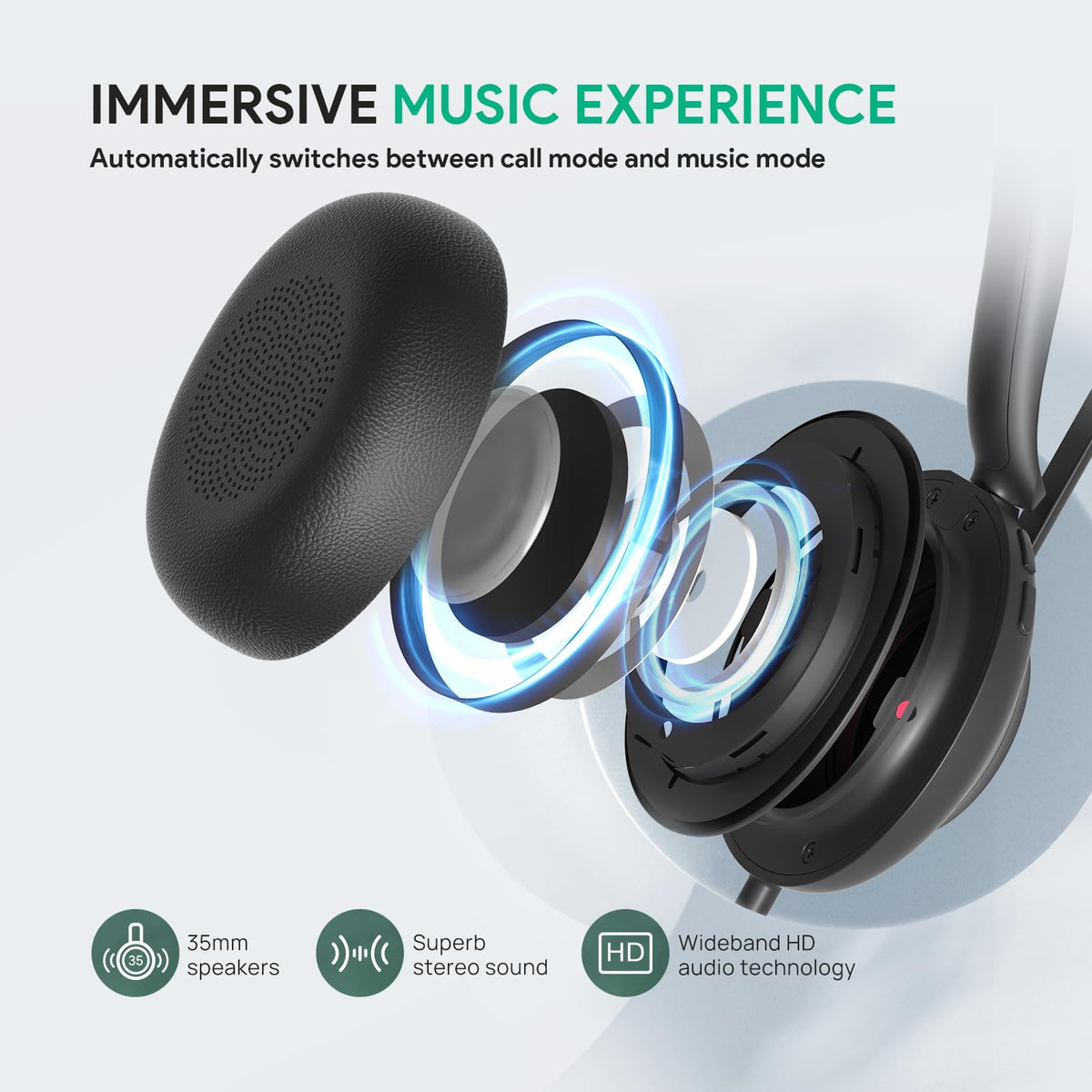 Yealink UH35 USB Headset with Microphone,Mono Wired Headset with Noise Cancelling Mic,Computer Headset Teams Certified,for Home Office Online Meeting
