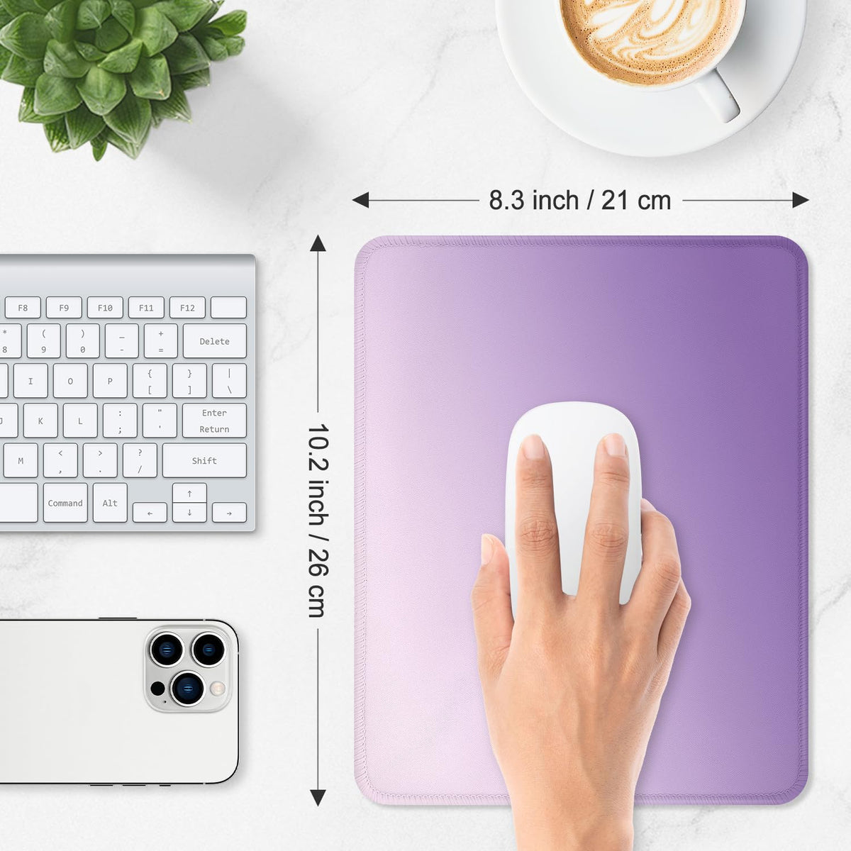ITNRSIIET Mouse Pad Non-Slip Rubber Base Smooth Surface Stitched Edges Waterproof Durable Compatible with All Mice for Office & Gaming, Desk Accessory, 10.2x8.3x0.12 inch, Lavender Gradient