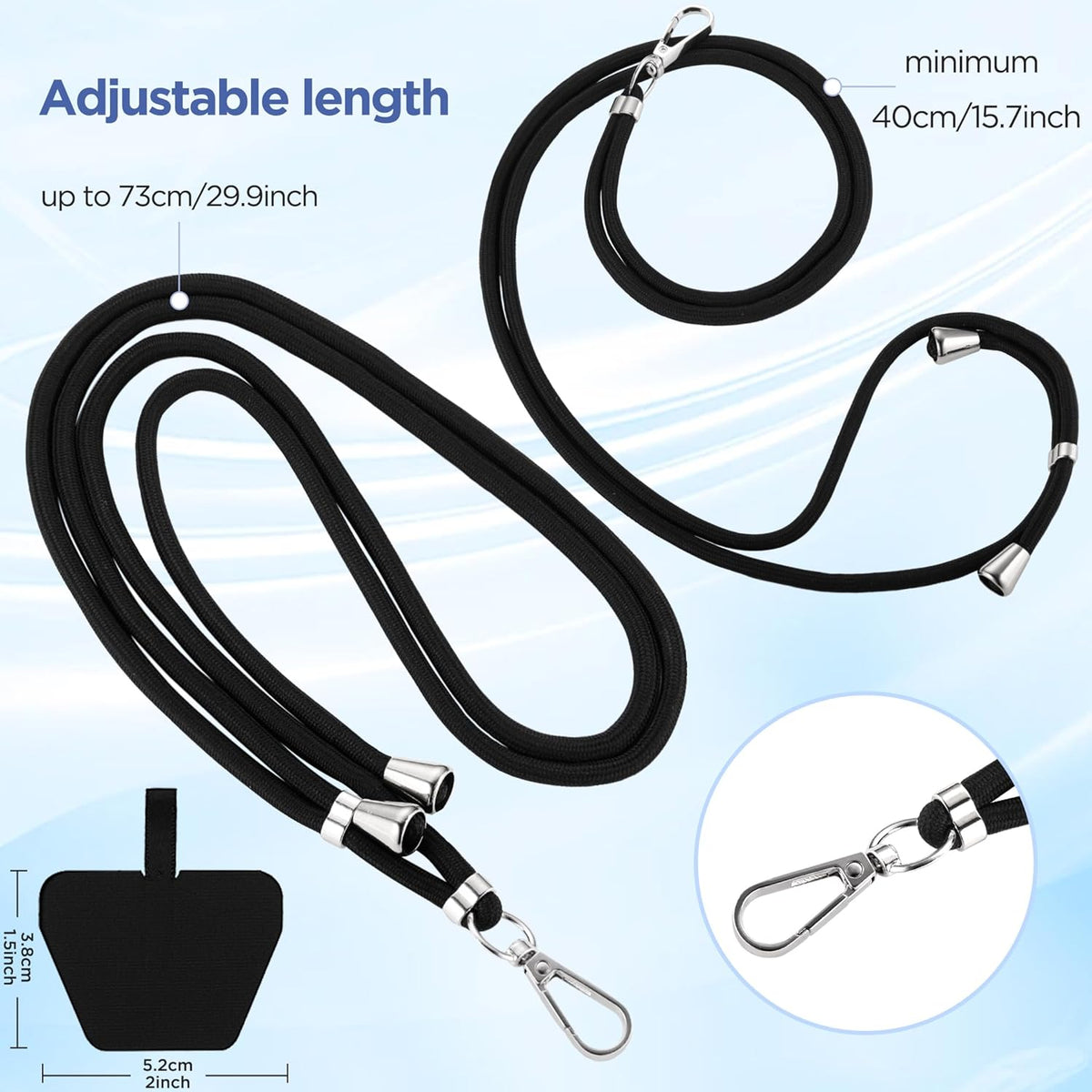 CACOE Phone Lanyard-2 PCS Adjustable Neck Strap,Universal Crossbody Multifuctional Cell Phone Lanyards Compatible with Most Smartphones(Black+Light Blue)