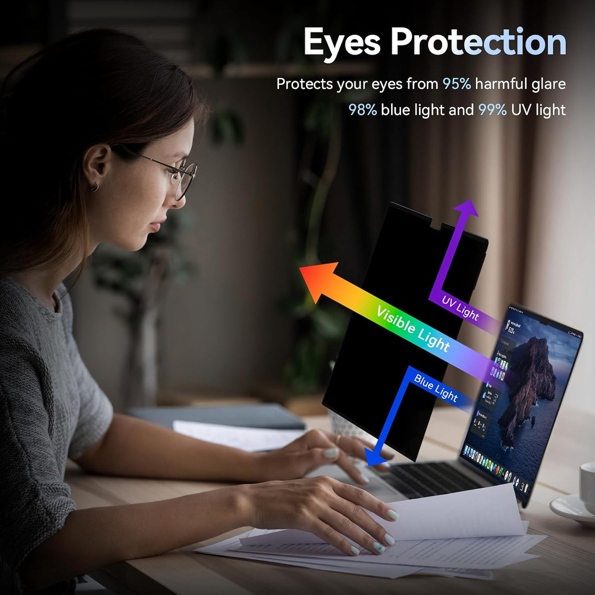 Privacy Screen Protector for MacBook Pro 16 Inch (2021-2024, M1, M2, M3), Easy On/Off Removable Anti Spy Blue Light Glare Shield Laptop Privacy Filter for Apple Mac Pro 16.2 in (A2991/A2485/A2780)