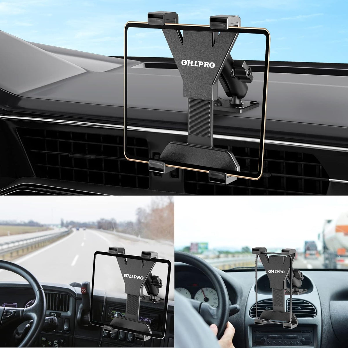 OHLPRO Heavy Duty Drill Base Tablet Holder Car Mount, iPad Mount for Truck Compatible with 7"-13" Tablets, Adjustable Angle, Sturdy Design, Ideal for Cars,Wall, Commercial Vehicles - Includes Screws