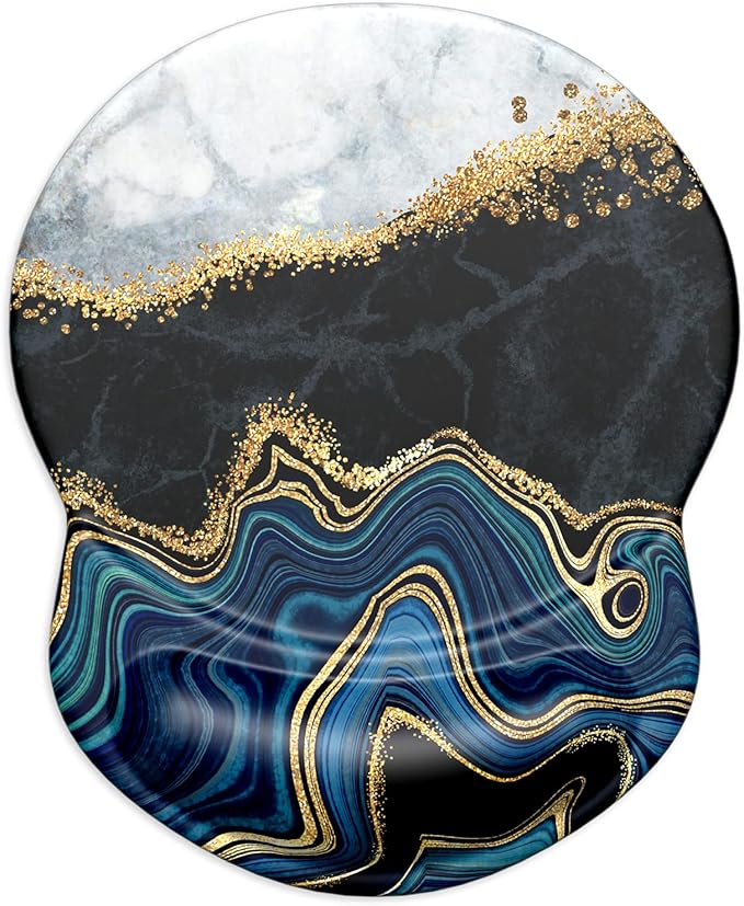 ITNRSIIET Ergonomic Mouse Pad with Gel Wrist Support Small Wrist Rest Smooth Surface Non-Slip PU Base Comfortable Office Supplies Pain Relief, 8.7 x 7.2 inches, Abstract Art Marble