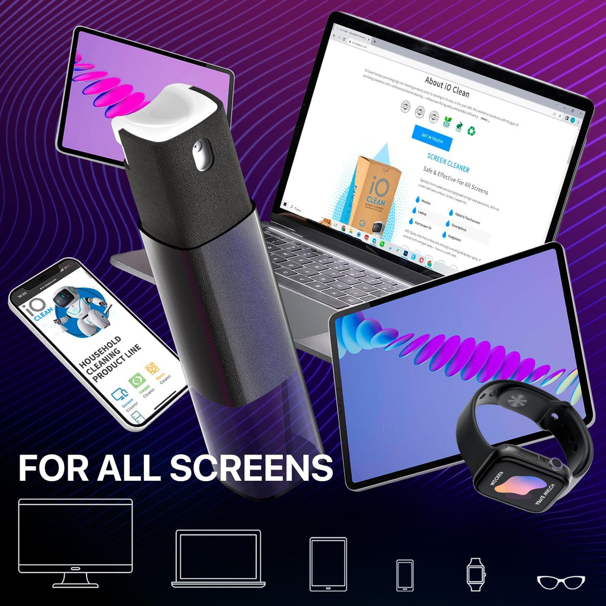 Mini Screen Cleaner Spray – Finger Proof Screen Cleaner for Smartphones, iPads, MacBooks, Laptops, Car Screens, Touchscreens – 3in1 Mist Cleaner, Microfiber Cloth and Protective Cover (Cream)