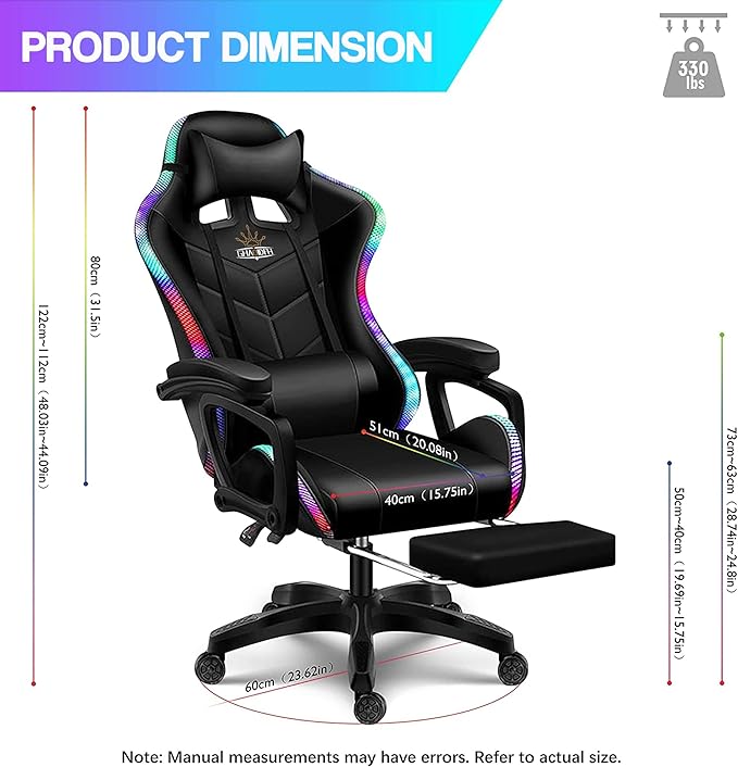 Big and Tall Gaming Chair with Footrest Ergonomic Massage Office Chairs LED Video Game Chair with Speakers Comfortable Headrest Lumbar Support High Back Desk Chair PU Leather for AdultsPink
