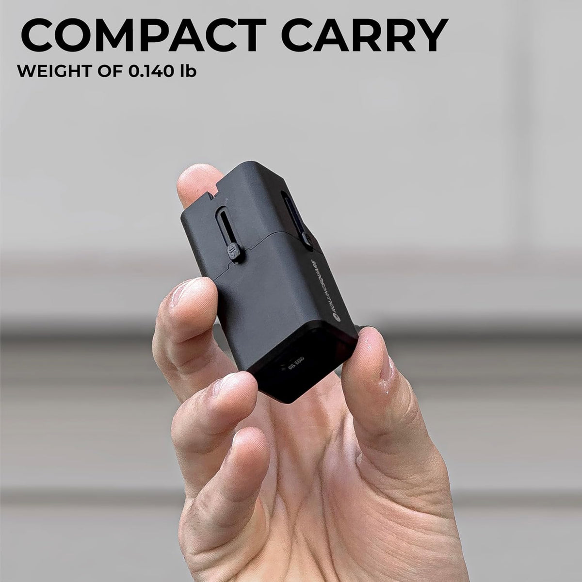 Rolling Square Portable Pocket Travel Adapter I Universal USB-C Charger for 200+ Countries I US, EU, UK, AU Plug 30W Fast Charging for Smartphones, Tablets & More I Compact & Lightweight I Black