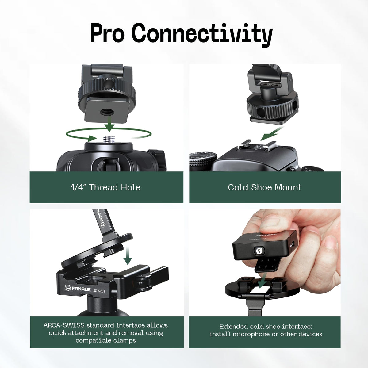 FANAUE Magnetic Phone Tripod Mount, Cold Shoe Phone Holder for Camera, Aluminum iPhone Tripod Mount Adapter with 1/4”Threaded Hole, Compatible