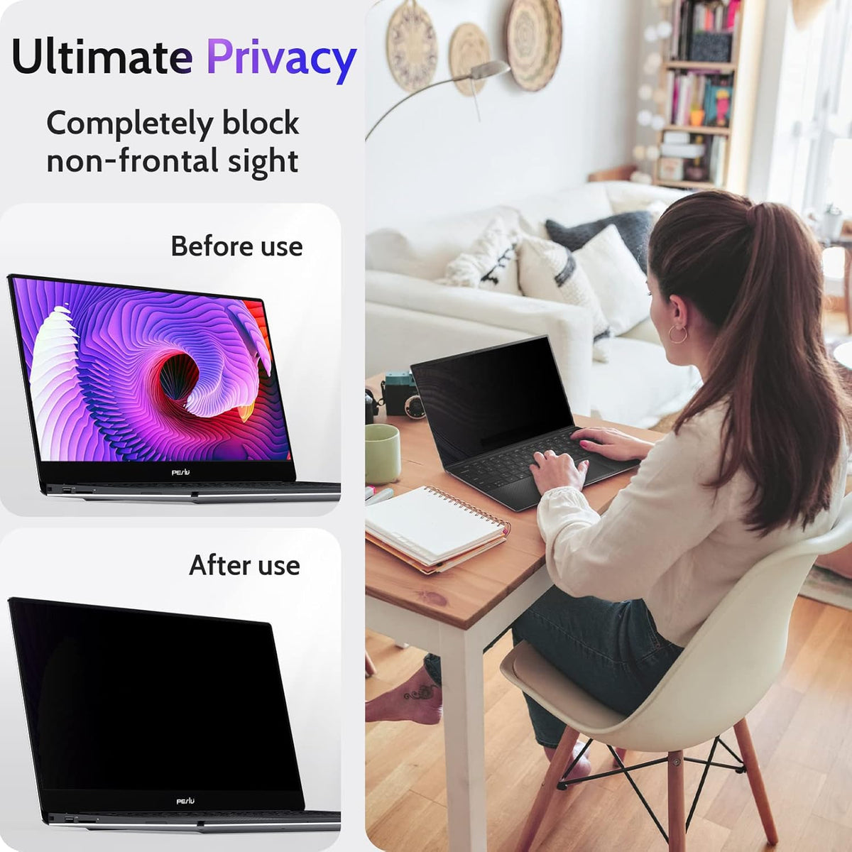 16"&16.1" Laptop Privacy Screen Compatible with Lenovo Hp Dell Acer Asus Thinkpad Envy Xps Computer 16:9 Aspect, Removable Anti Glare Blue Light Filter Protector, Peslv 16 Inch Monitor Security Shield