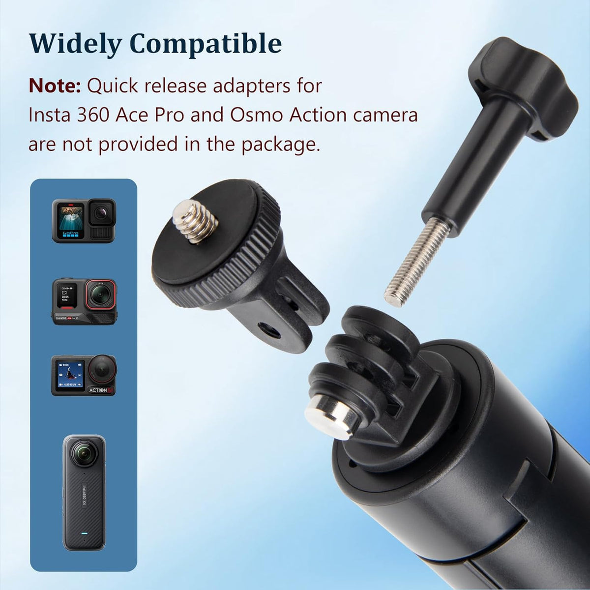 HSU 13 12 11 Insta360 X5, X4, X3, X2, Tripod Stand + Selfie Stick Pole - Waterproof Hand Grip for GoPro Here AKASO DJI