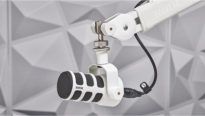 Rode PodMic Cardioid Dynamic Broadcast Microphone (White) with XLR Cable and StreamEye Polishing Cloth