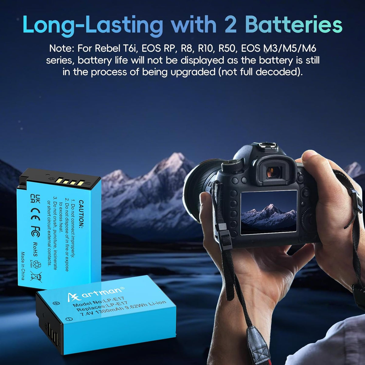 A Artman LP-E17 2-Pack E17 R50 R100 R10 R8, T8i T7i T6i T6s, V1, SL2 SL3, M3 M5 M6, 77D 200D 250D 750D 760D 800D 8000D