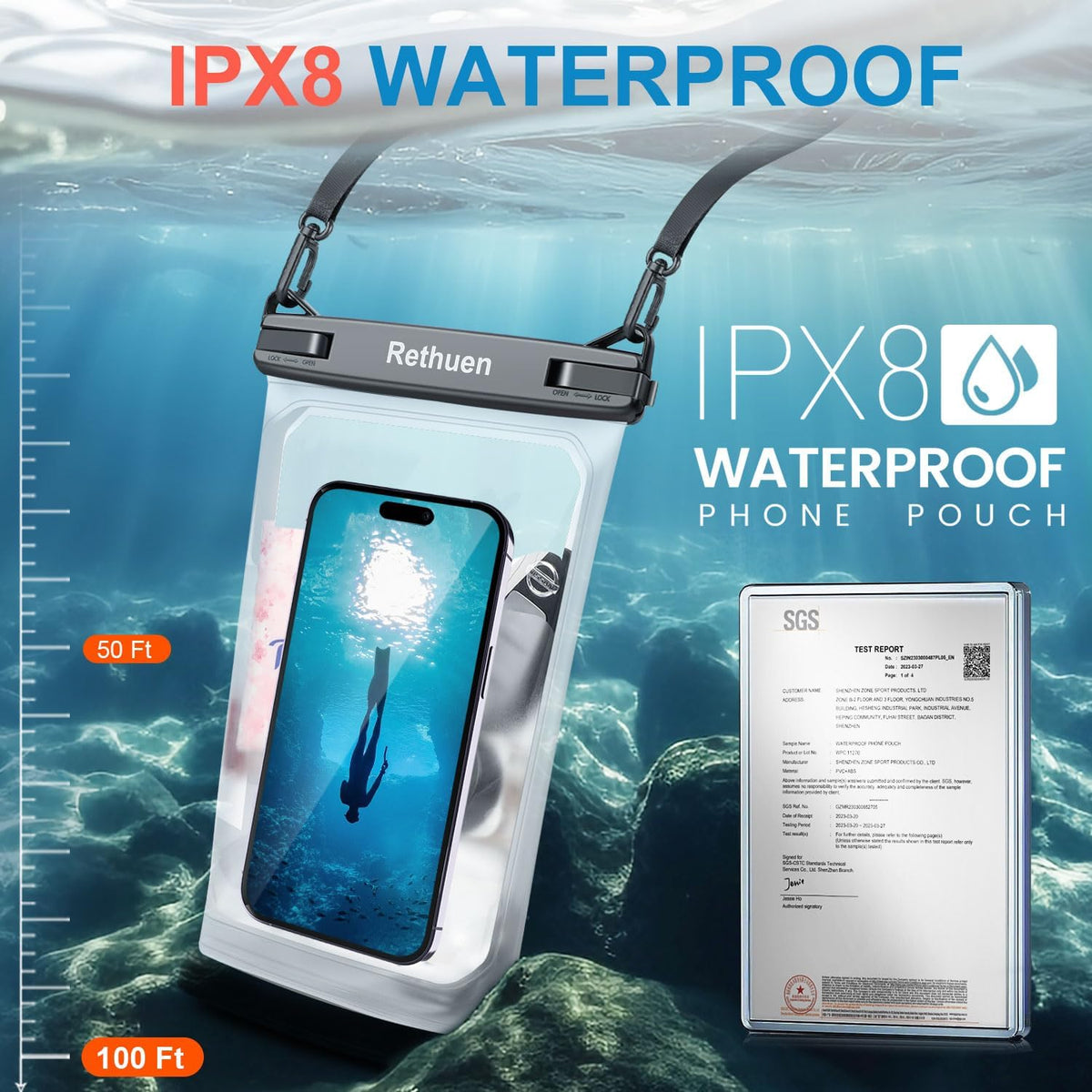 Large Floating Waterproof Phone Pouch, 2Pack Cell Phone Dry Bag for iPhone 16 15 14 13 12 Pro Max Galaxy S24 S23 S22 All Phones, Float Water Proof Bag for Beach Water Park (Frosted + Frosted)