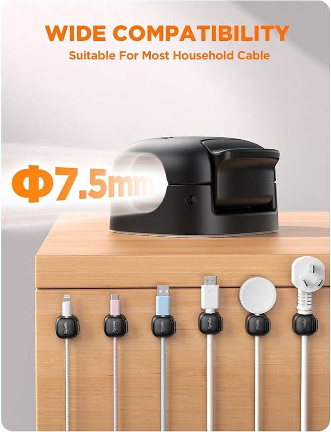 12Pack Cord Organizer - Chfeila [Dual Spring & Clasp Lock] Cable Management Clips, Adhesive Phone Charger Keeper, Compact Wire Holder for Nightstand/Car, Home Office Desk Accessories Decor Essentials