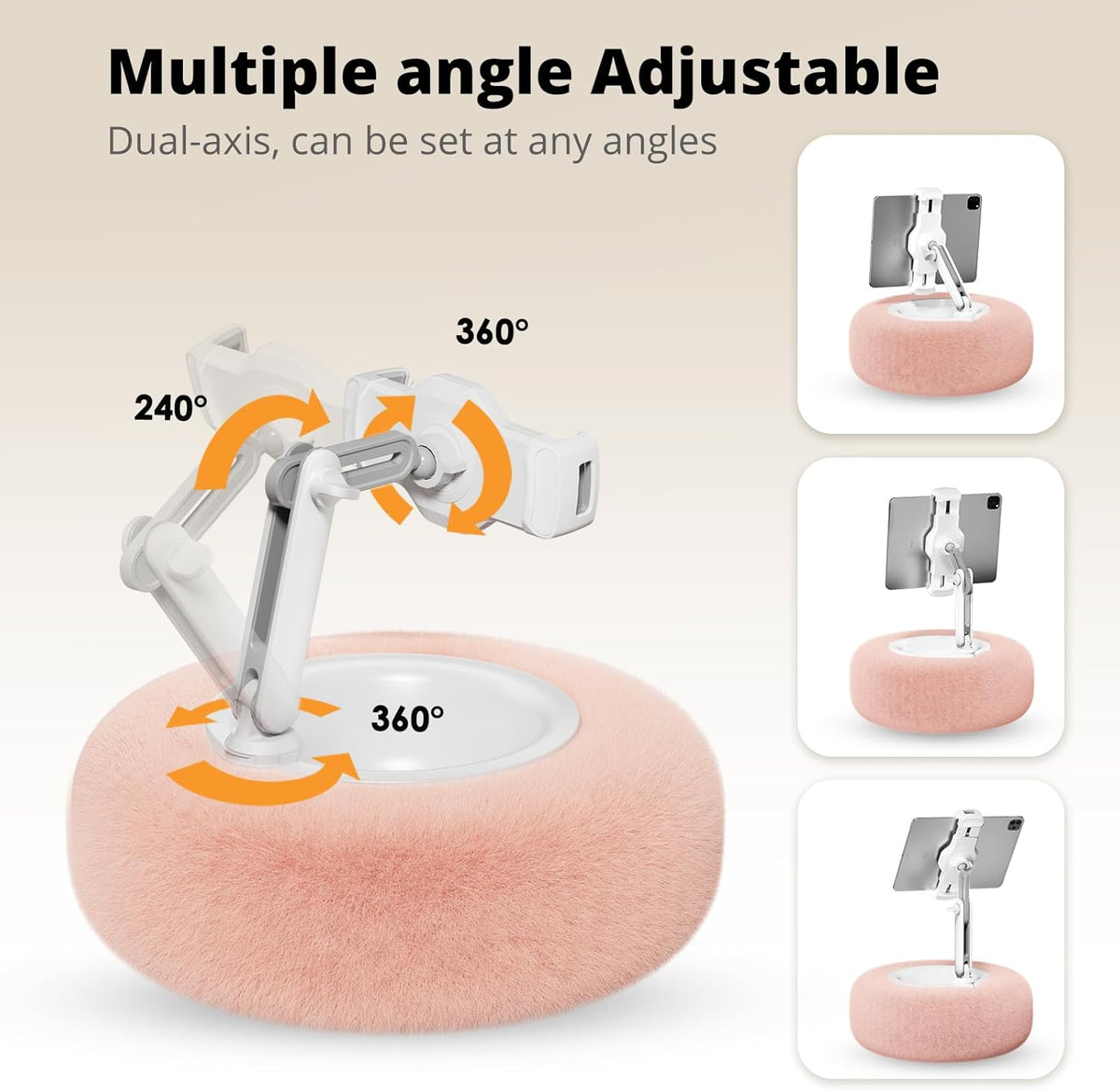 Tablet Pillow Stand for Reading, Adjustable Tablet Pillow Stand for Lap with Detachable Bowl, Fits 4.7"-13" Kindle/Phones/Tablets, Watch Videos, Stream Media, Pink