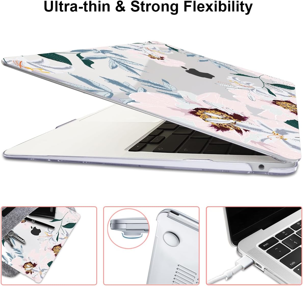 for MacBook Pro 13 Inch Case 2022 2021 2020 Release A2338 M2 M1 A2251 A2289, Plastic Hard Shell Case for MacBook Pro 13.3 inch with Touch Bar & Touch ID, Pink Peonies & Lilies