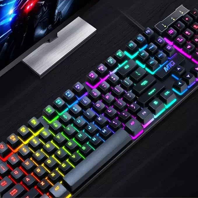 MTG RGB Backlit Mechanical Wired Gaming Keyboard and Mouse Full Anti-ghosting Keys and RGB Stereo Speaker with 6 Colorful LED Modes with RGB Headphone and Webcam for PC Laptop Combo