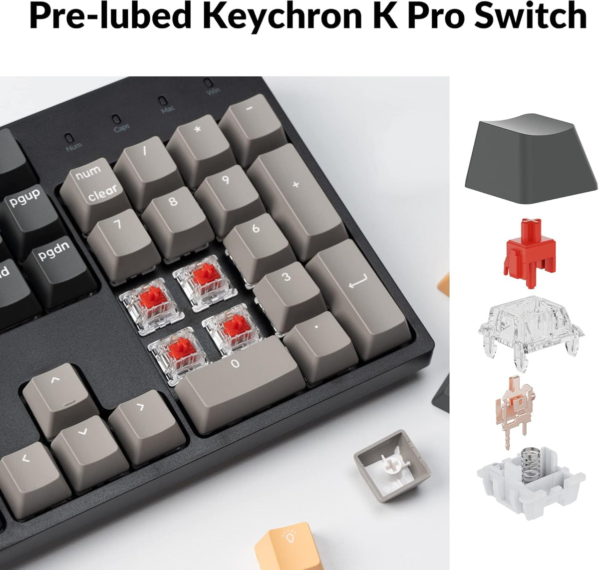 Keychron C2 Pro Wired Custom Mechanical Keyboard Full Size Layout QMK/VIA Programmable Macro White Backlit with Keychron K Pro Red Switch OEM Profile Double-Shot PBT Keycaps for Mac Windows Linux