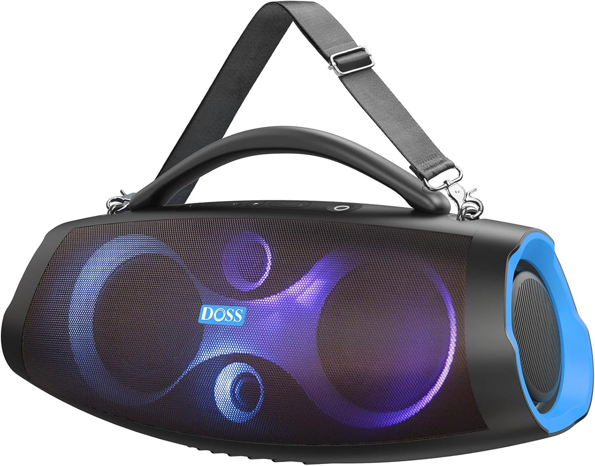 DOSS Extreme Boom Pro D200 240W Peak Outdoor Speaker, Punchy Bass, 26H Playtime, Beat-Synced Light, BT5.4, Stereo Pairing, IPX6 Waterproof for Camping, Beach, Tailgate Party-Blue