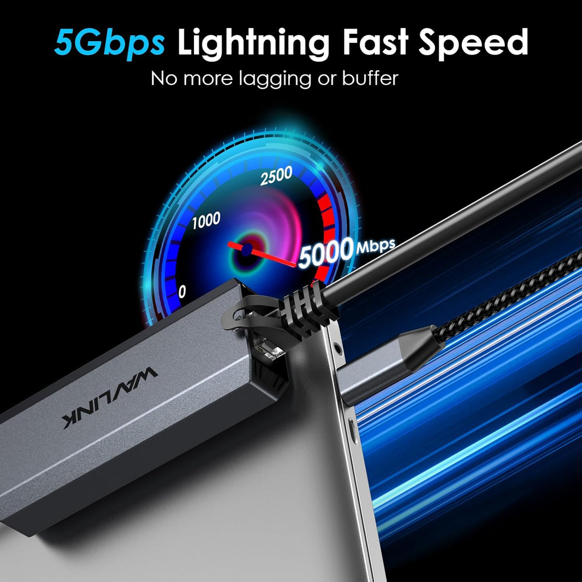 WAVLINK USB-C to Ethernet Adapter with 95W PD - 5Gbps High-Speed, Driver-Free Type-C to RJ45 Ethernet LAN Network Adapter Thunderbolt 5/4/3 Compatible for MacBook Pro/Air, iPad Pro, Dell XPS