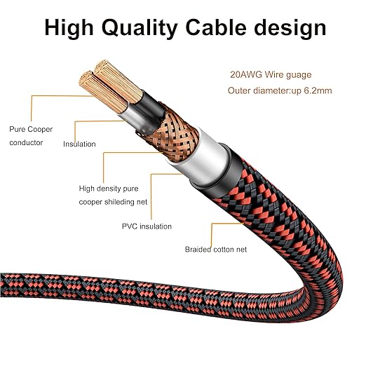 Primeda Audiophile High Purity Copper Aux Audio Cable 3.5mm Male to 3.5mm Male Audio Auxiliary Cord Gold-Plated Stereo HiFi Adapter Cable (Straight to Straight, 6.5ft/2m)