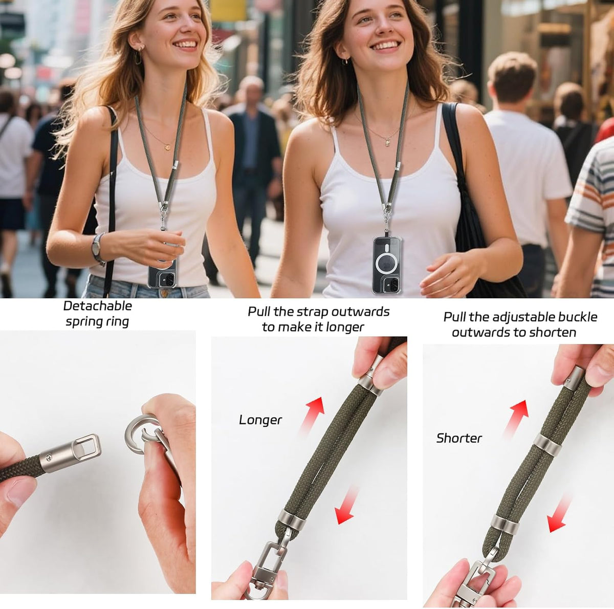 3-in-1 Adjustable Phone Lanyard Crossbody Cell Phone Neck Strap Universal Mobile Wrist Lanyard