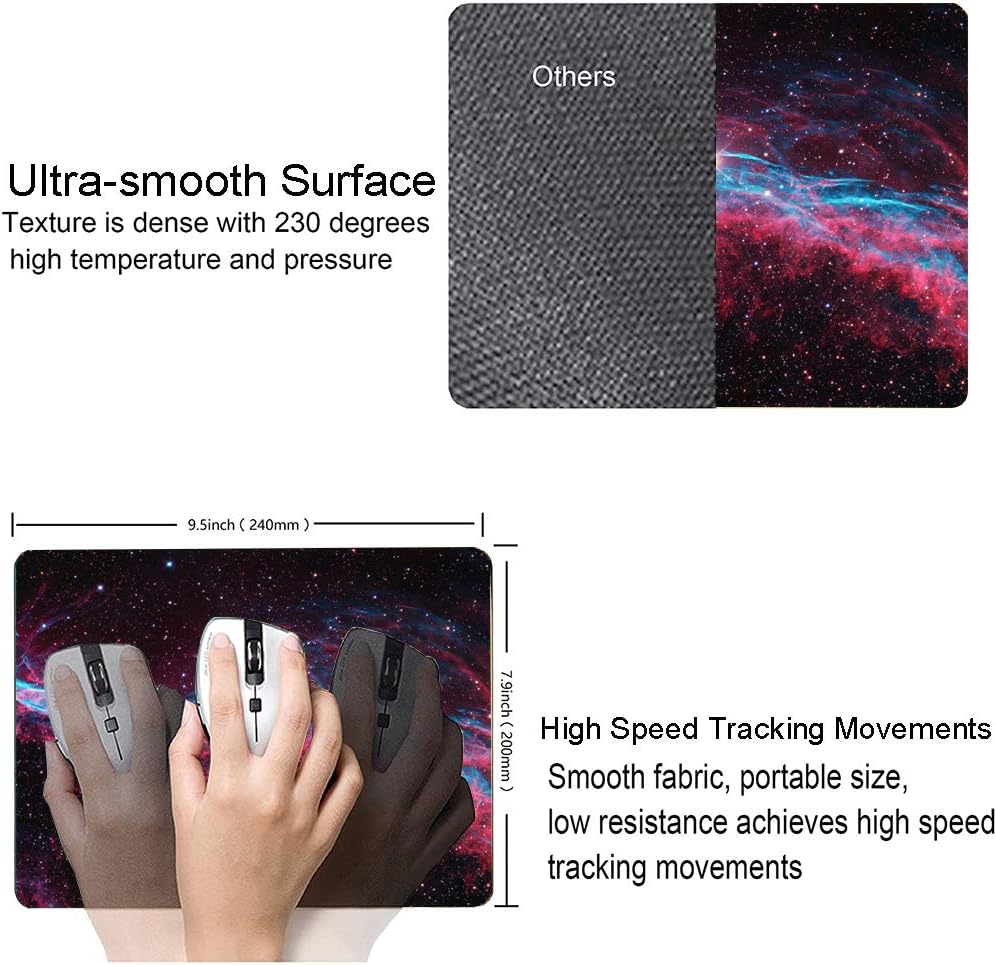 Galaxy Glitter Nebula Mouse Pad, Blue Red Space, Waterproof Non-Slip Rubber Base, 9.5"x7.9" Inch