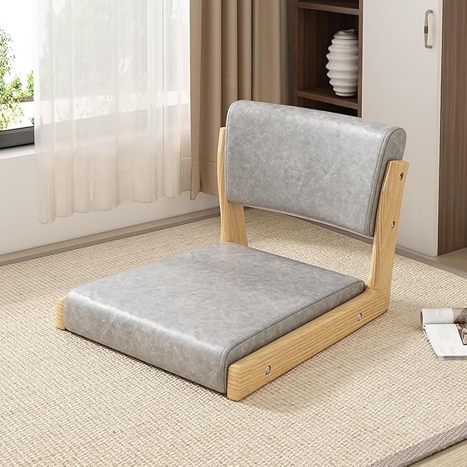 BTZHY Floor Chair Tatami Chair with Backrest Meditation Floor Chair Portable Legless Chair Wood Lazy Sofa Floor Window Balcony Living Room Chair(Smoke Grey 1)