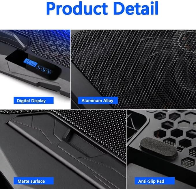 Cooling pad for Hp Spectre 13-aw0000 x360 Convertible PC Gaming laptops Laptop Cooler with 4 Fans LCD Display Screen 4 Height 2 USB-A Port Laptop Stand