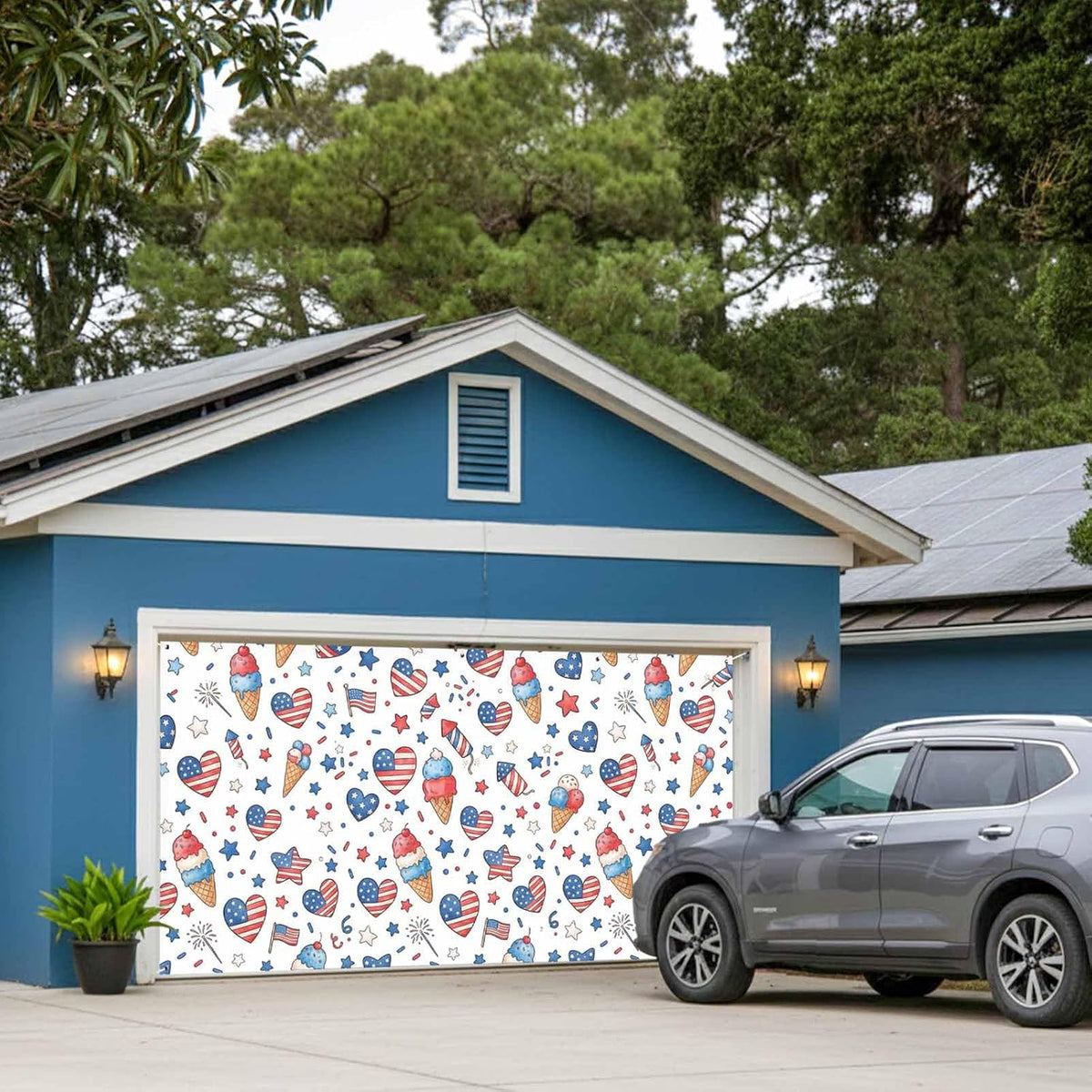 GNAKT AREWG 13x6ft Seamless Garage Door Banner Cover USA Patriotic Ice Cream Garage Door Decoratons Banner for Indoor