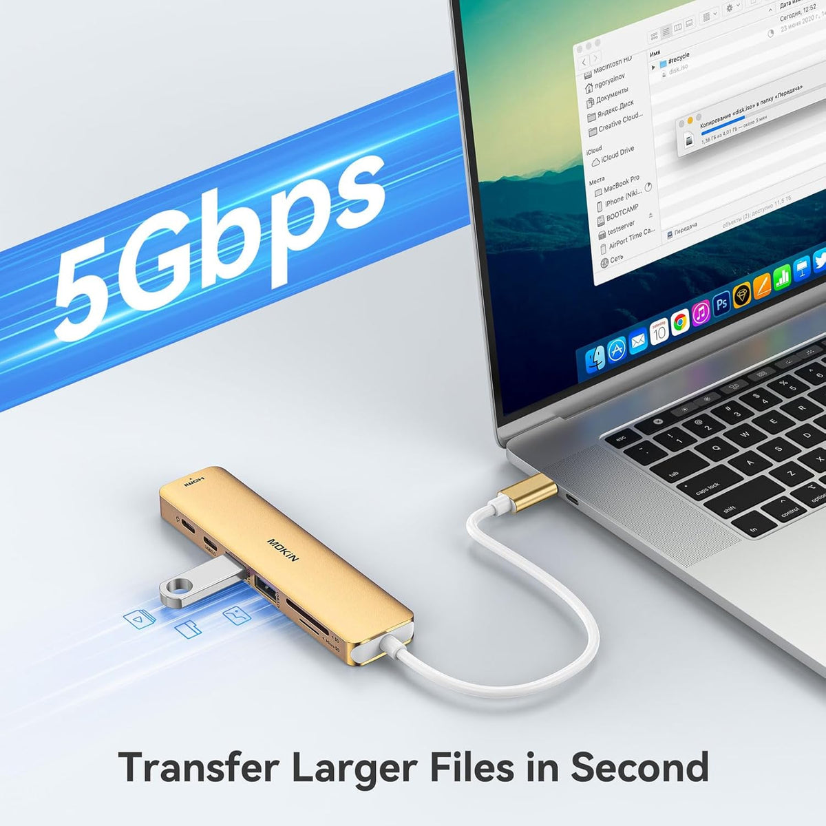 USB C Hub HDMI Adapter for MacBook Pro/Air, MOKiN 7 in 1 USB C Dongle with HDMI, SD/TF Card Reader, USB C Data Port,100W PD, and 2 USB 3.0 Compatible for MacBook Pro/Air, Dell XPS, Lenovo Thinkpad.