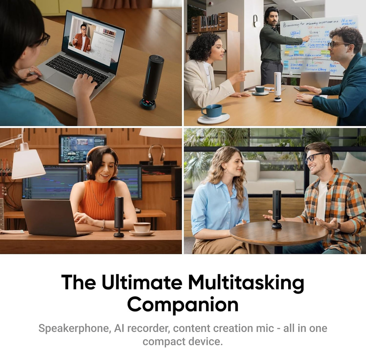 Insta360 Wave - AI Speakerphone, Bluetooth, Voice Recorder, 8 Noise-Canceling Mics w/Beamforming, AI Transcript & Summary, Support 99 Languages, 32GB Storage, Meetings, Podcasts, Livestreams