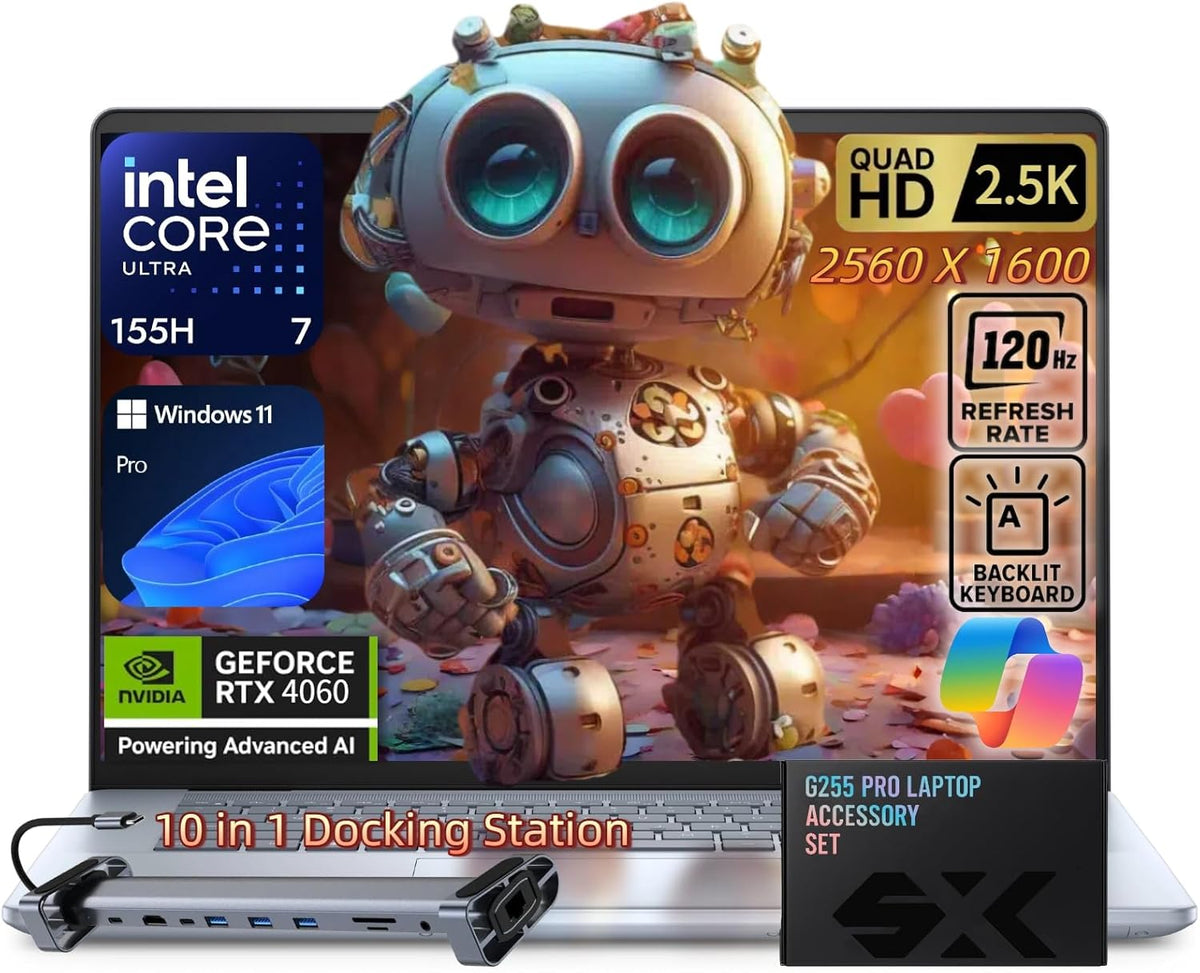 Dell Inspiron 16 Plus Laptop – GeForce RTX 4060, Intel Ultra 7 155H, 16" 2.5K 120Hz Display, Next-Gen AI Copilot, Backlit KB, Win 11 Pro, w/Accessories (64GB DDR5 | 2TB SSD)