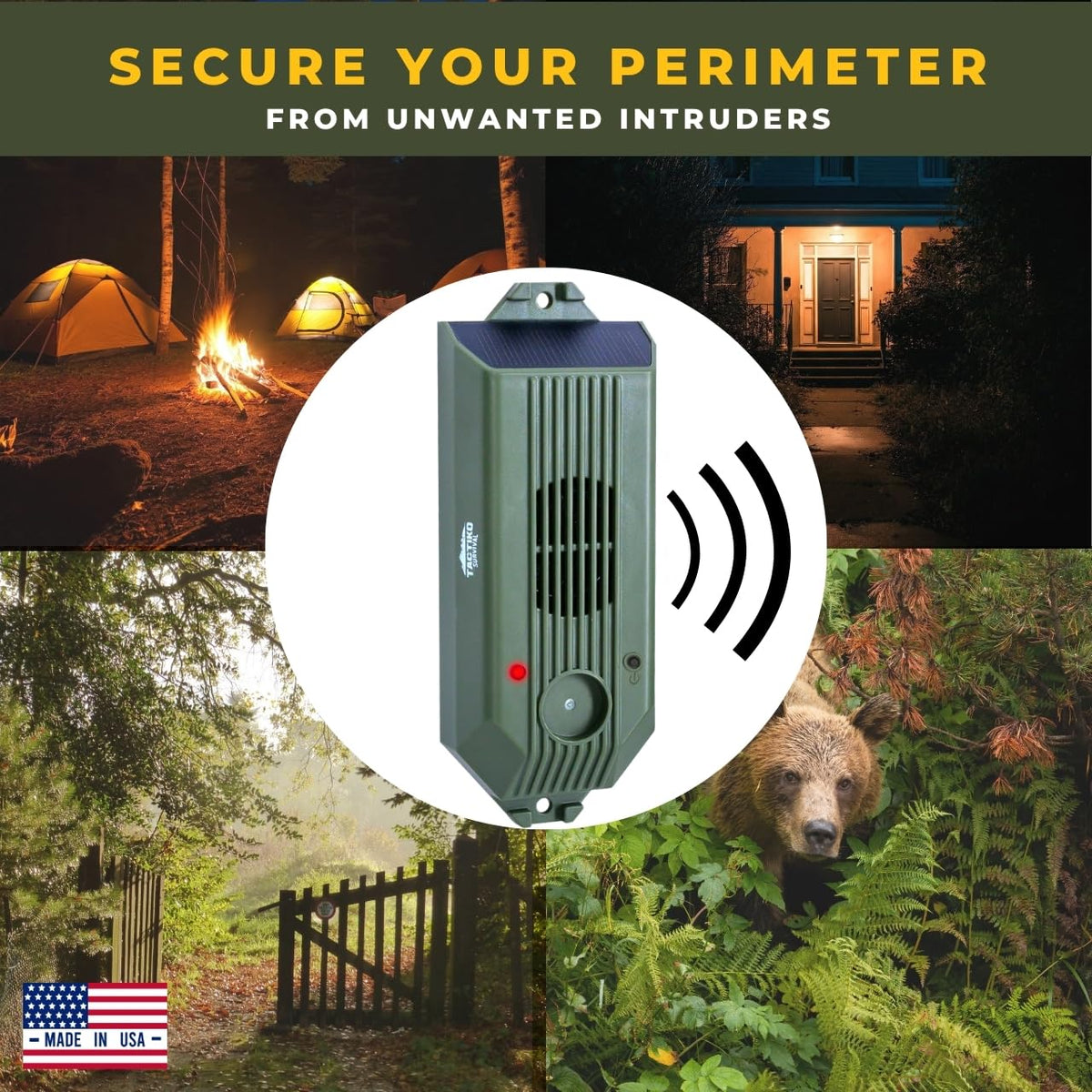 Tactiko Wire Trip Perimeter Alarm 2.0, 129 dB Rechargeable Perimeter - 80ft Kevlar Tripwire, Solar/USB, Weatherproof, Bear Deterrent for Camping
