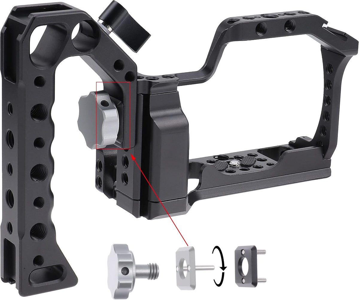 FocusFoto Camera Cage +Top/Side Handle Grip Kit, Aluminium Alloy Video Filmmaking Stabilizer Rig with Cold Shoe and 1/4" 3/8" Screw Mouting for Canon EOS M50 Mark II/M50/M5 Mirrorless Camera