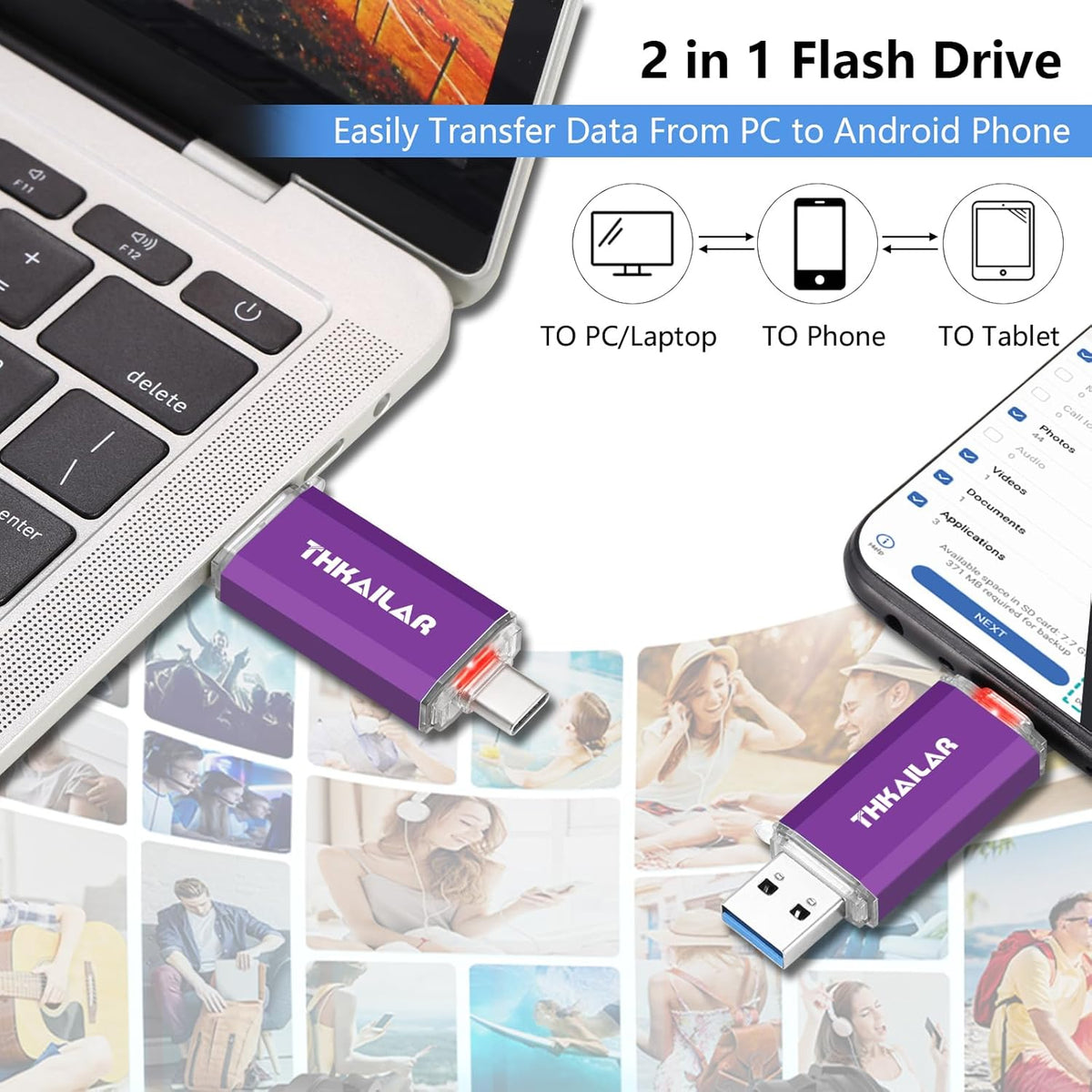Thkailar 1TB USB C Flash Drive 3.1 USB A and Type C Ports,Thumb Drive for PC,Android Phones,MacBook,Laptop(Purple)