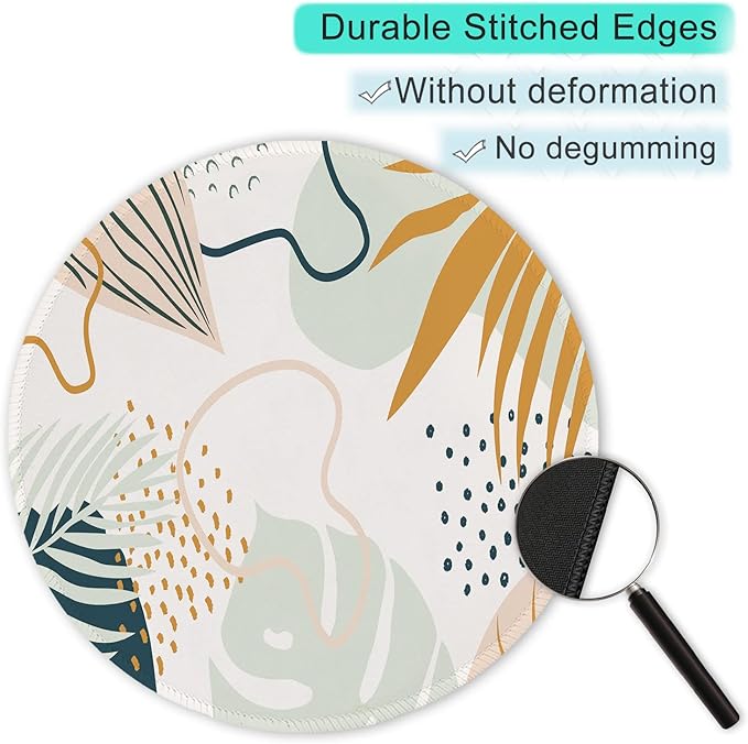ITNRSIIET Round Mouse Pad with Stitched Edge Premium-Textured Waterproof Non-Slip Rubber Base Desktop Protection Mat Diameter 8.7 inches, Tropical Plants