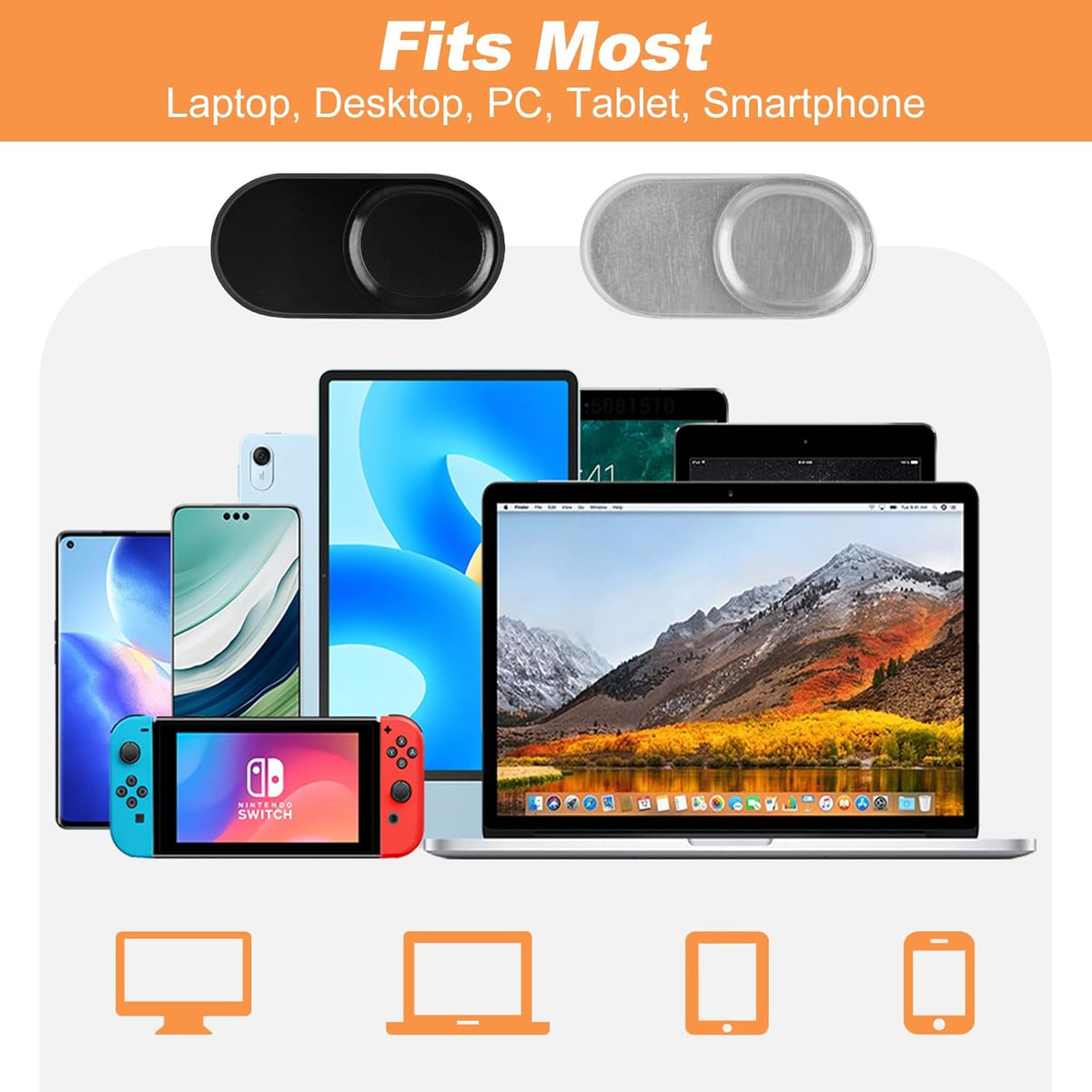 6 Pack Laptop Camera Cover Slide, 0.023 Inch Ultra-Thin Webcam Cover, Phone Camera Cover Fits Most Laptop, Desktop, PC, Tablet, Smartphone(Black and Silver)