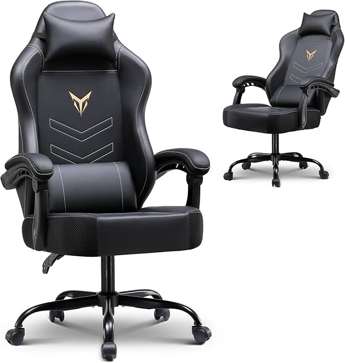 GORISE Gaming Chair PC Computer Game Chair for Adults Ergonomic High Back Home Office Desk Chair with Headrest &amp Lumbar Support Linkage Armrest (Gray)