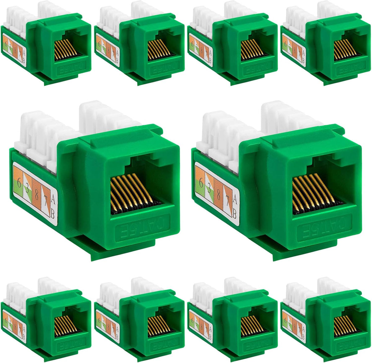 Cmple - 10 Pack Cat5e Keystone Jack Insert Punch Down RJ45 Connectors RJ45 Keystone Jack 90 Degree Female for Wall Plates, Patch Panels, Patch Cables, Ethernet Cables - Green