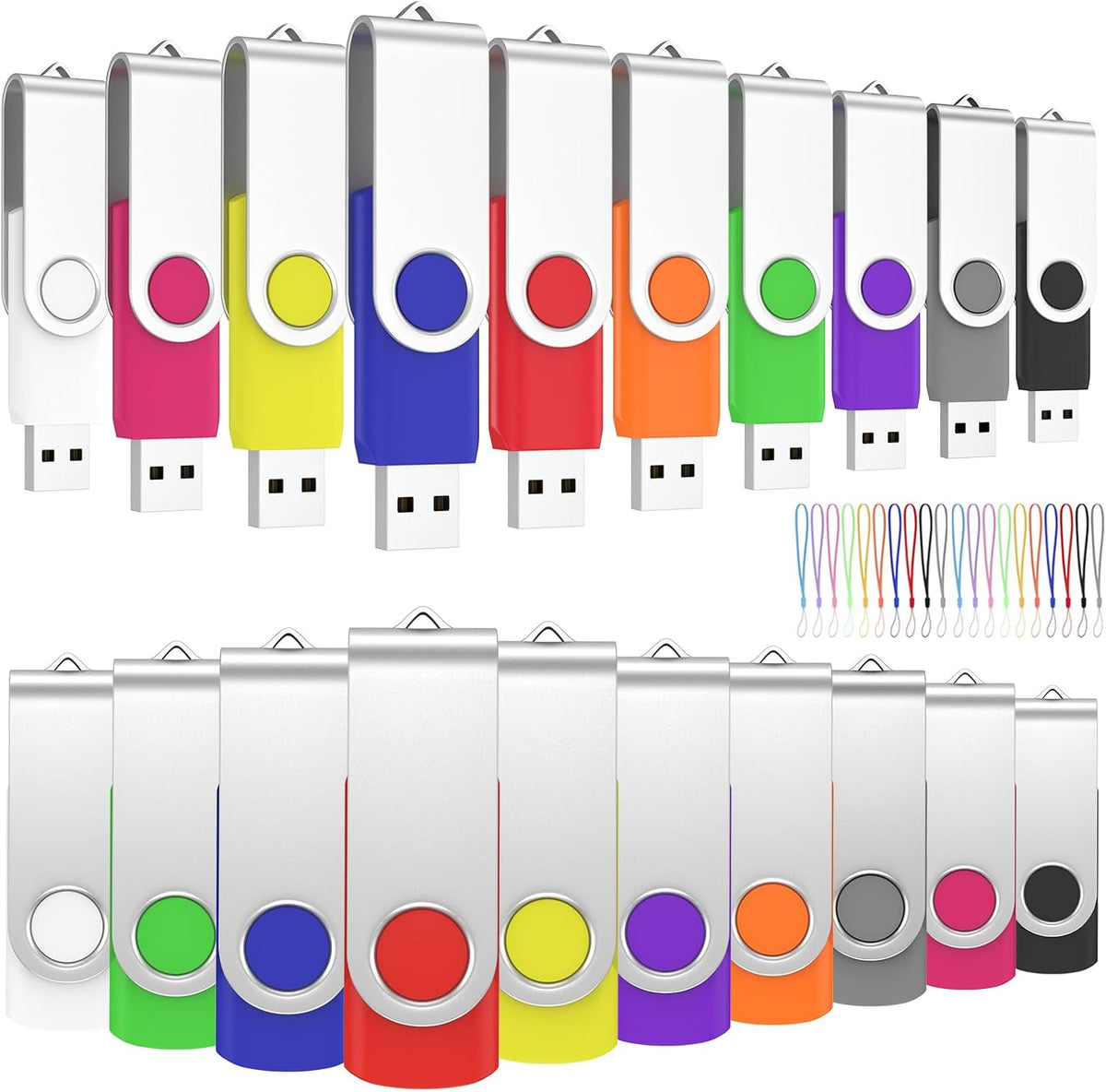 ABLAZE Flash Drives 512MB 20 Pack, USB 2.0 Thumb Drive Bulk with Lanyards Swivel Memory Stick U Disk 512MB Pendrive USB Pack (Mixcolors)
