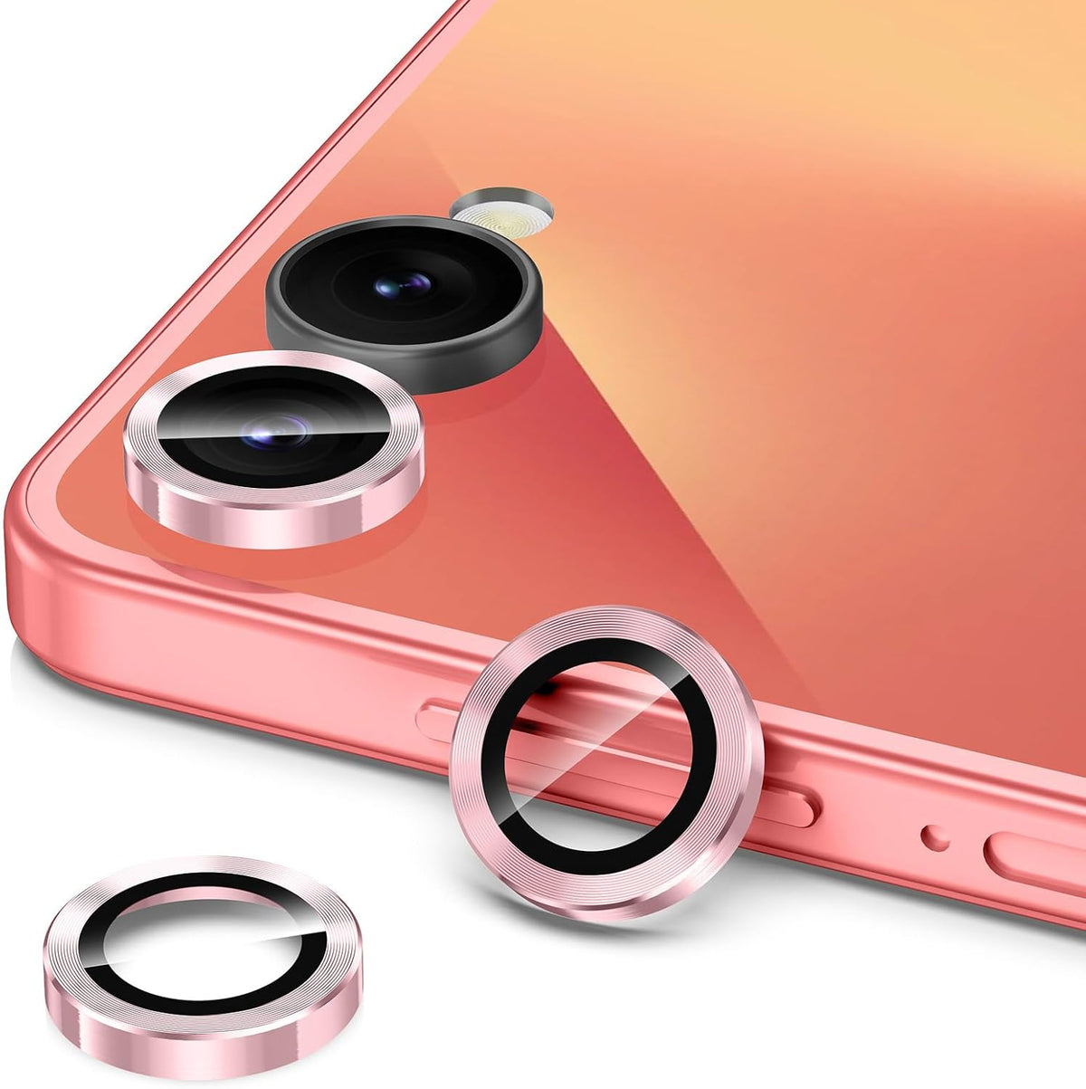 for Samsung Galaxy Z Flip 7 Camera Lens Protector, Individual Metal Ring Tempered Glass Lens Cover, [Strong Adsorption] Scratch Resistant Ultra-Thin HD Clear Lens Cover, 1 Set-Pink