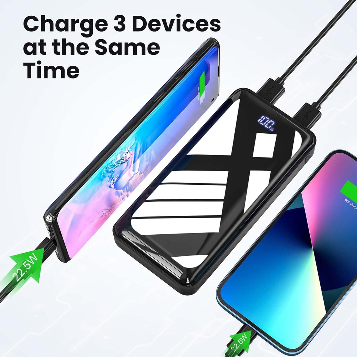 Portable Charger Power Bank 27000mAh, 22.5W Fast Charging USB C External Battery Pack, 3 Outputs & 2 Inputs, LED Display, Battery Cell Phone Bank for iPhone 16/15/14, Samsung Galaxy, Android