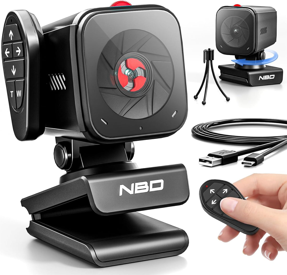 NBD 2K Webcam for PC & Laptop, Autofocus Computer Camera with Remote Control, 2 AI-Noise Canceling Microphones, Stereo Mics, Adjustable Field of View, Low-Light Correction, Built-in Privacy Cover W100